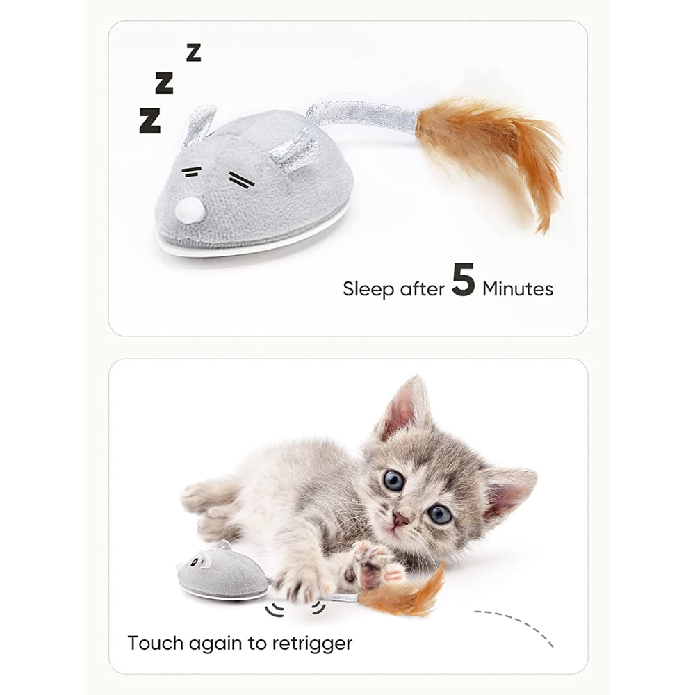 Interactive Cat Toy ， Cat Toys for Indoor Cats Cat Feather Toys Automatic Cat Toy Cat Mouse Toy with Feather Tail Kitty Toys with USB Charging，Catnip Toy， Catnip Toys for Cats， Catnip， Cat Toys