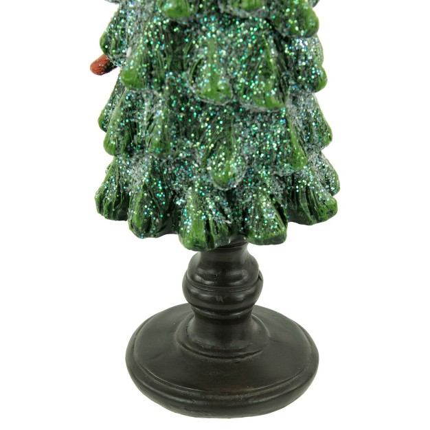 Green Glittered Christmas Tree With Red Cardinals Decoration