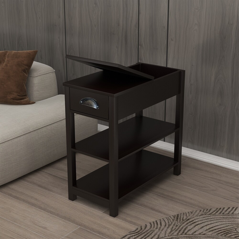 Narrow Side Table Bedside Cabinet w/ Flip Over Storage Cube