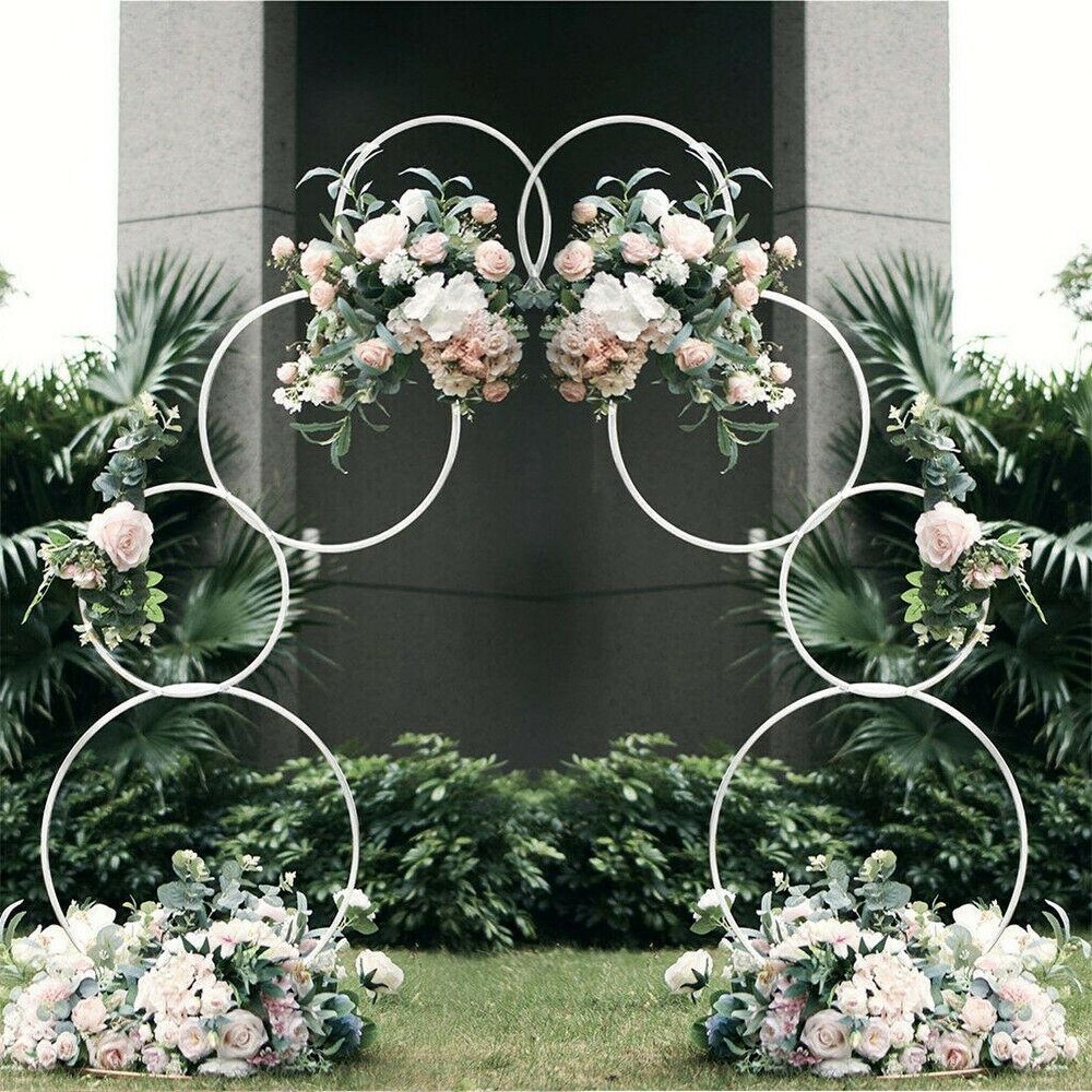 Set of 2 Round Backdrop Stand Wedding Party White Hoop Pillar Flower Stands