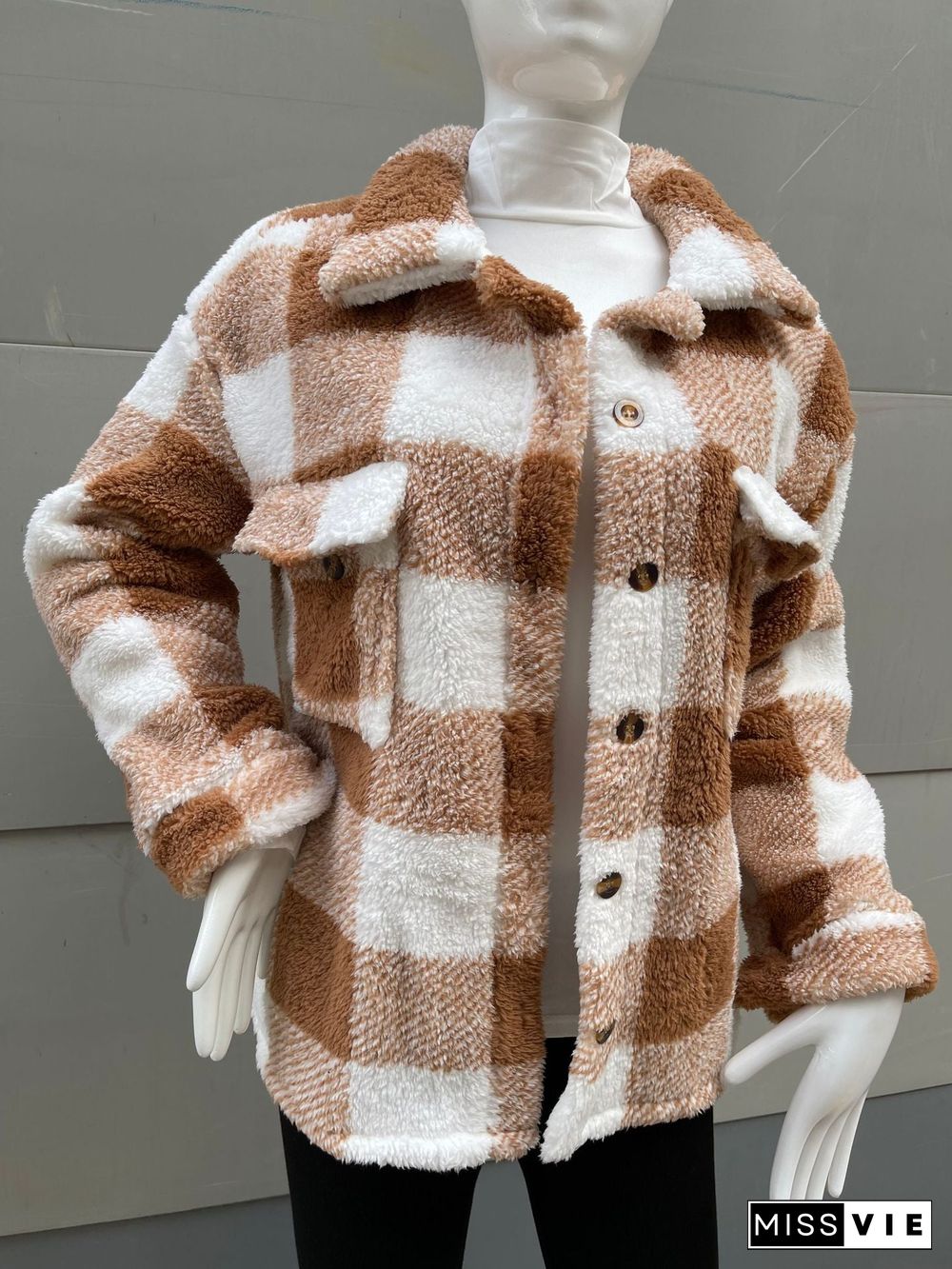 Long Sleeve Button Sherpa Jacket Coat