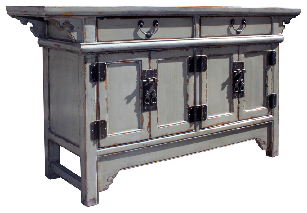 Chinese Distressed Gray Lacquer Low Sideboard Console Table Cabinet Hcs5899   Asian   Console Tables   by Golden Lotus Antiques  Houzz