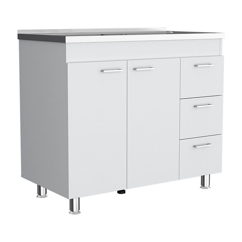 DEPOT E-SHOP Rushville Base Double Door Cabinet， Three Drawers， White