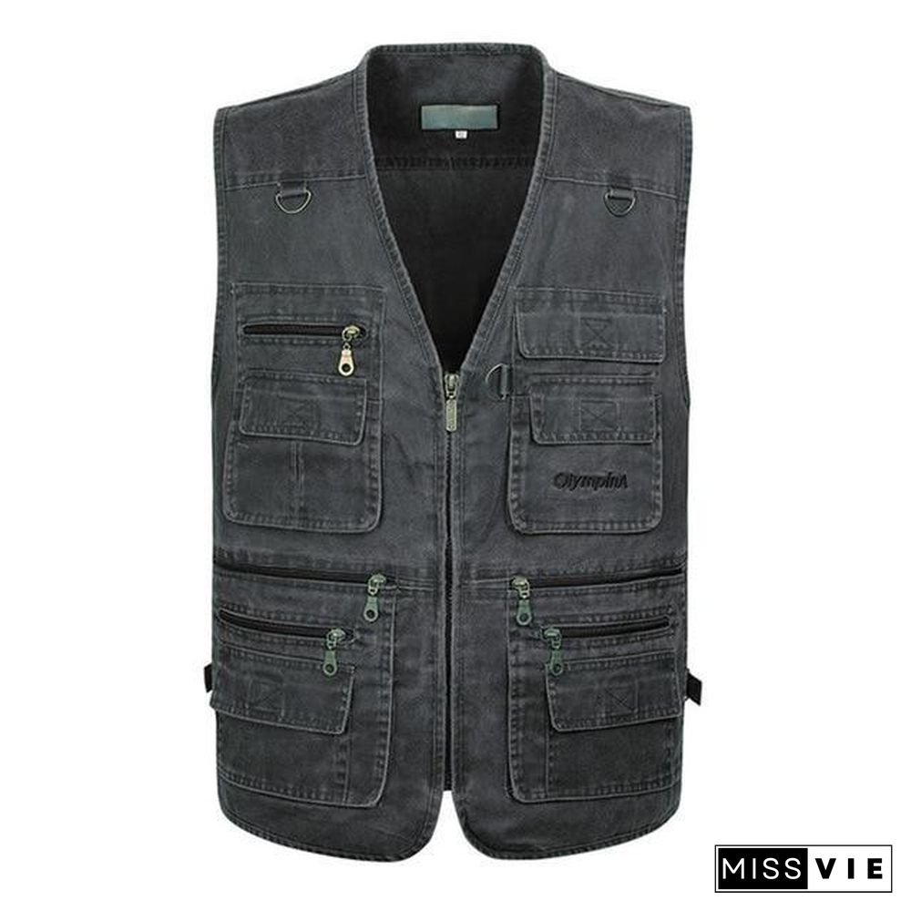 Casual Summer Big Size Cotton Sleeveless Vest With Many 16 Pockets Men Multi Pocket Photograph Waistcoat