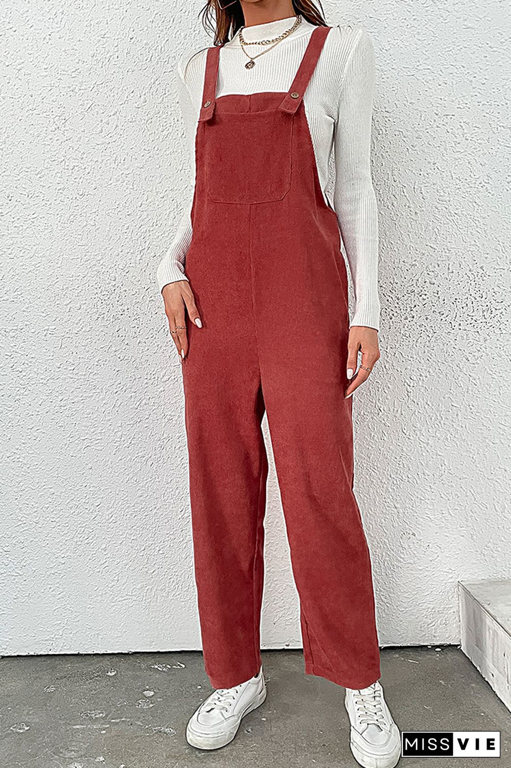 Red Corduroy Overall Jumpsuit