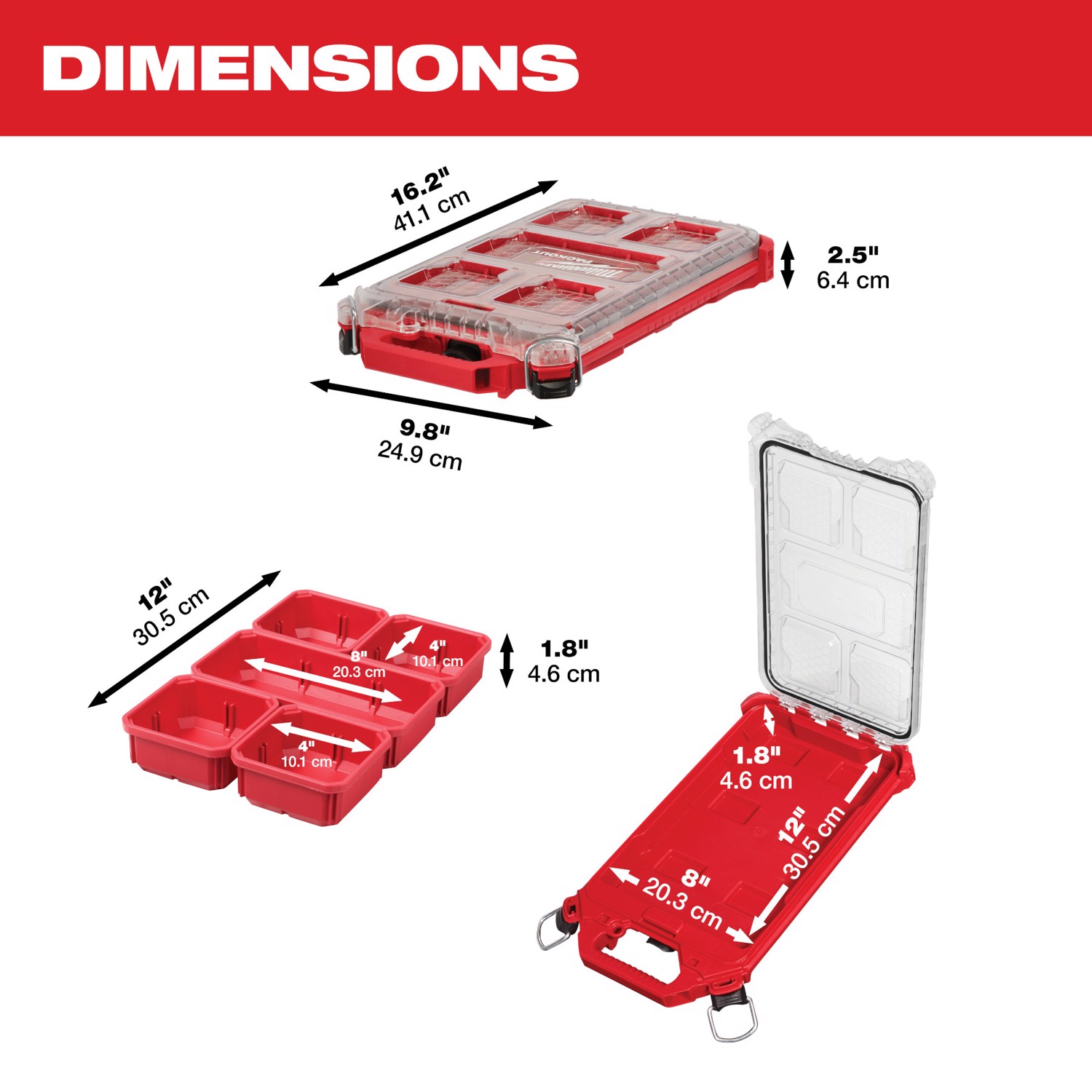 Milwaukee Packout 9.7 in. W X 2.5 in. H Storage Organizer Impact-Resistant Poly 5 compartments Red