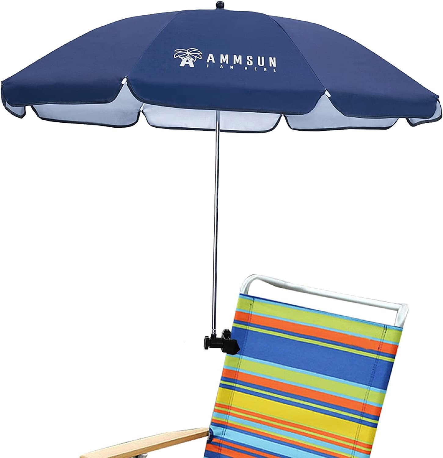 Ammsun Chair Umbrella with Universal Clamp 43 inches UV 50+ Protection,Navy Blue