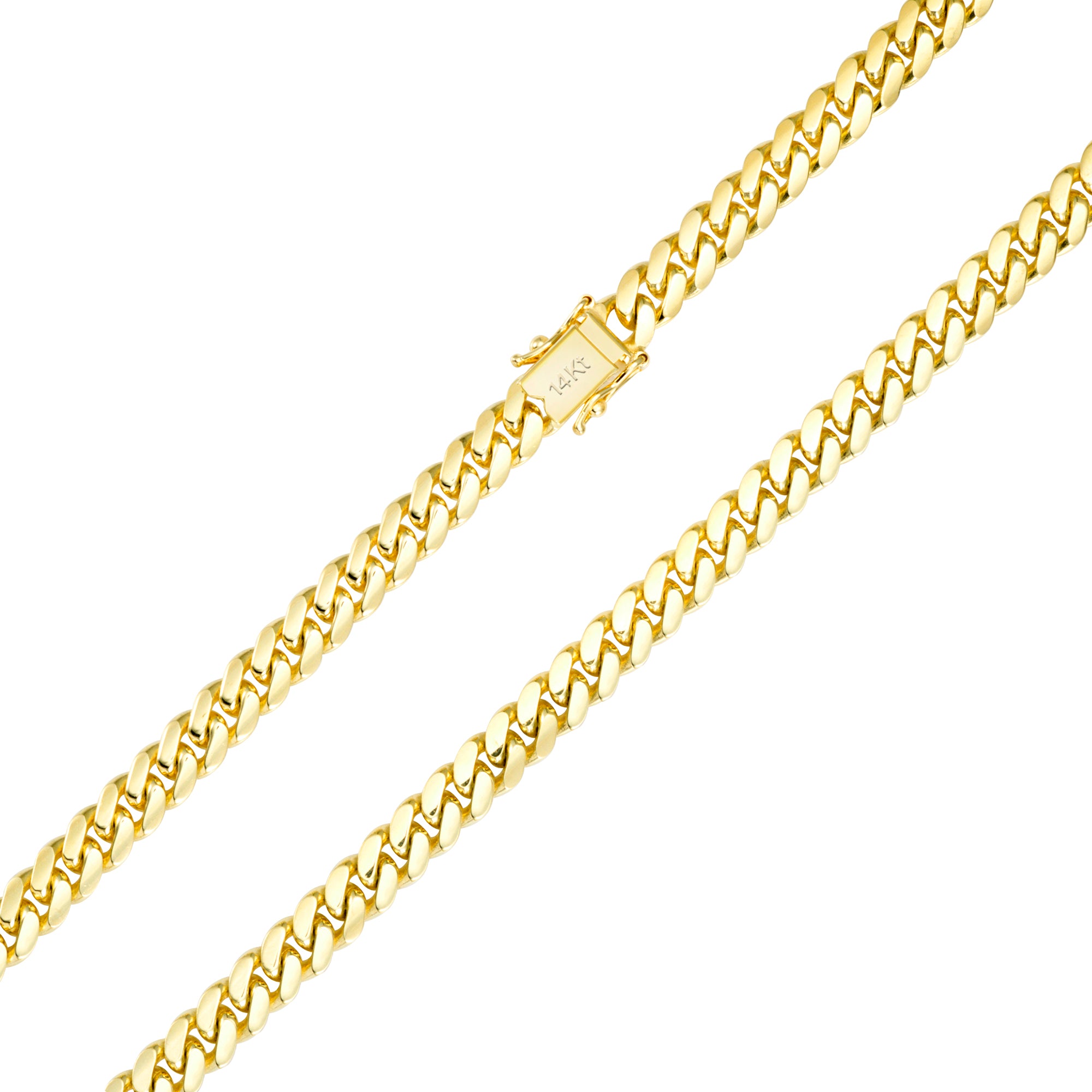 Nuragold 14k Yellow Gold 7mm Solid Miami Cuban Link Chain Necklace， Mens Jewelry with Box Clasp 20