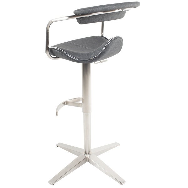 MIX Brushed Stainless Steel Adjustable Height Swivel Faux Leather Stool with Arms With X Base