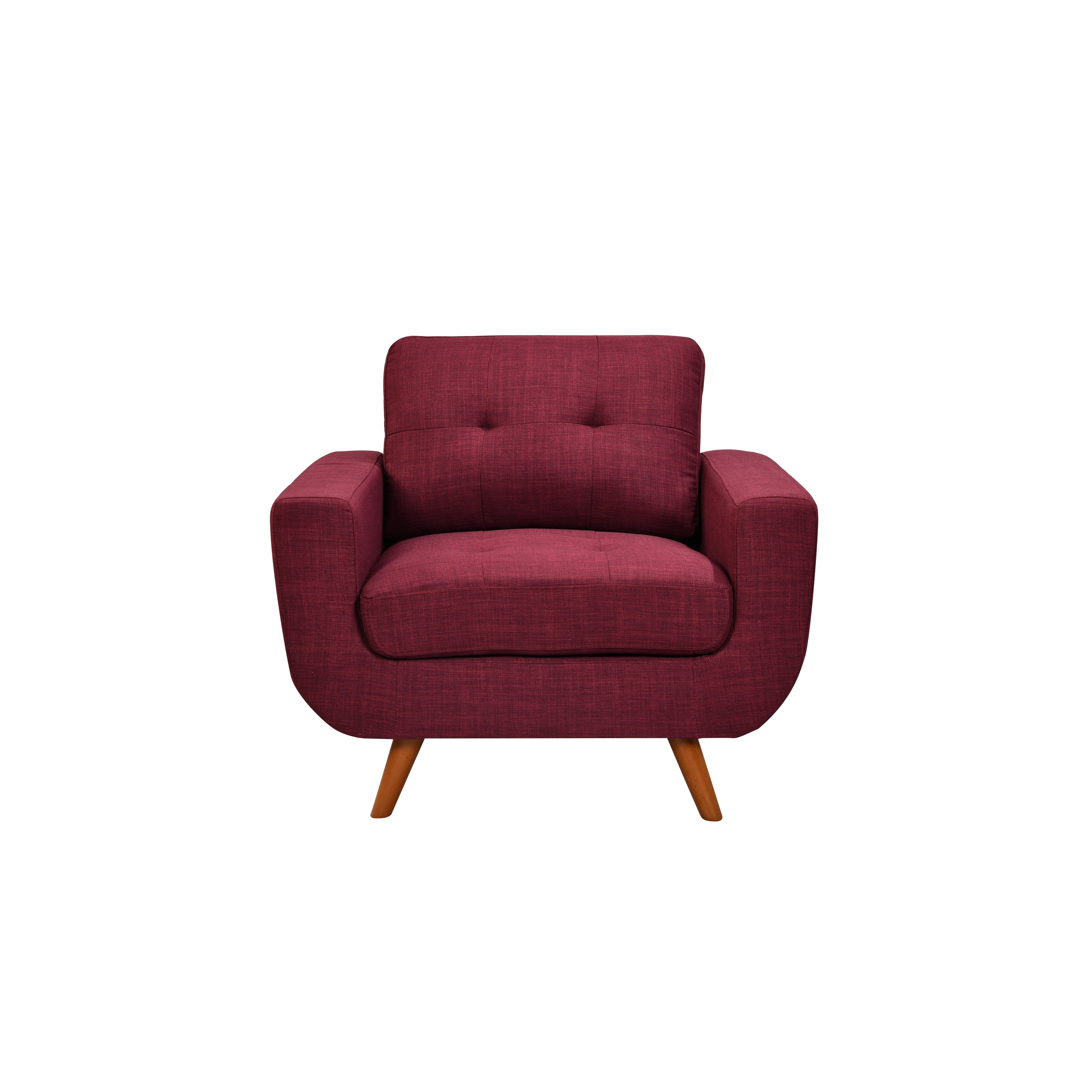 41 Linen Fabric Accent Chair， Modern Armchair Button Tufted Upholstered Accent Sofa Chairs for Living Room， WINE RED