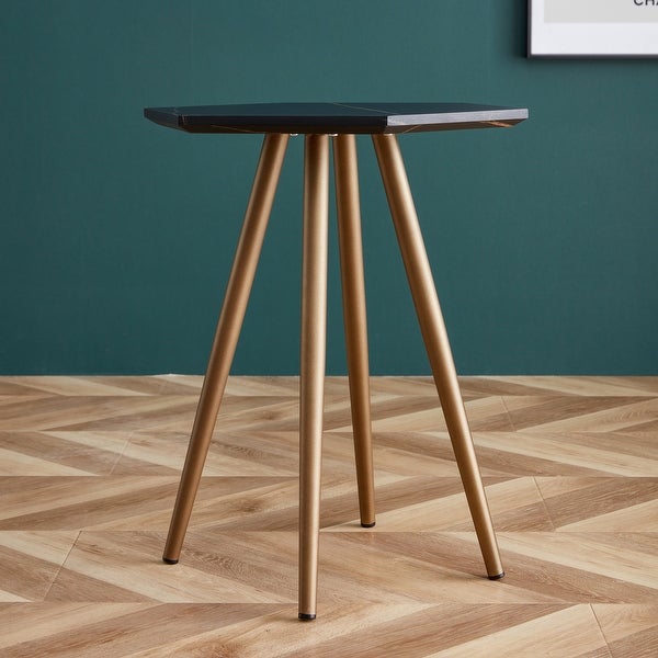 Modern Minimalism Faux Marble Side Table with Dark Gold Metal Legs