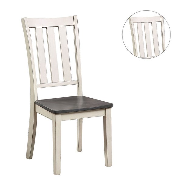 Wooden Side Chair Of Two with Slat Back in Antique White And Gray