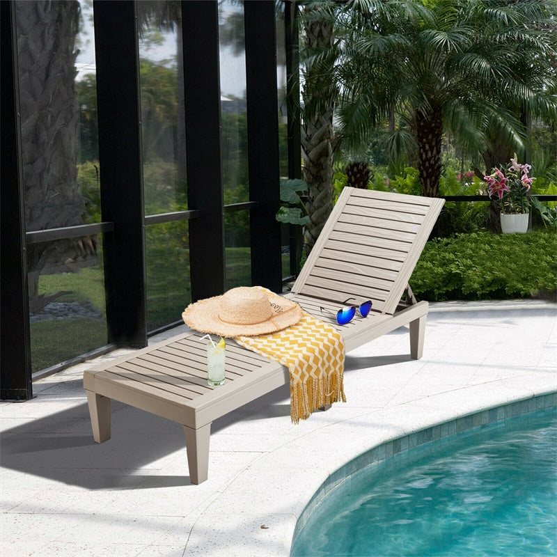 Outdoor Chaise Lounge Chair Patio Recliner, Adjustable with 5 Positions, Wood Texture Design, Waterproof, Easy to Assemble