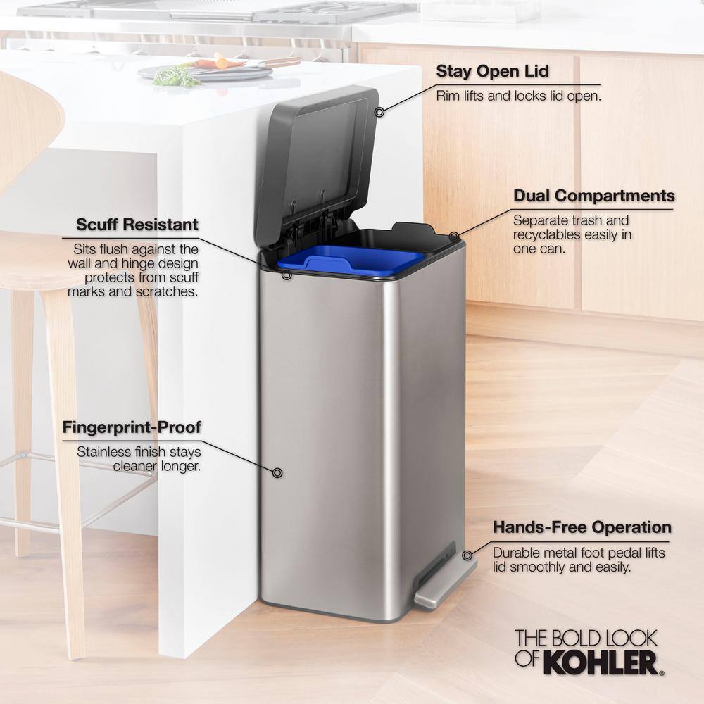 KOHLER Dual 5.5 Gal. Stainless and White Compartment Trash Can K-20956-STW