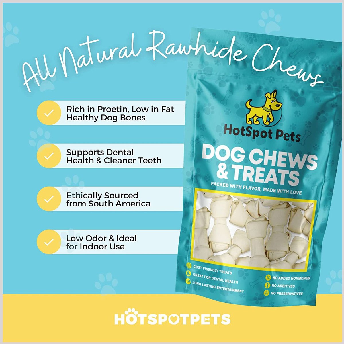 HOTSPOT PETS All Natural White 8-9-in Knotted Rawhide Bones Dog Chew Treats