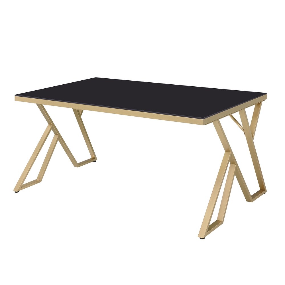 Furniture of America Daanyal Glam 60 inch Glass Dining Table with Gold Frame