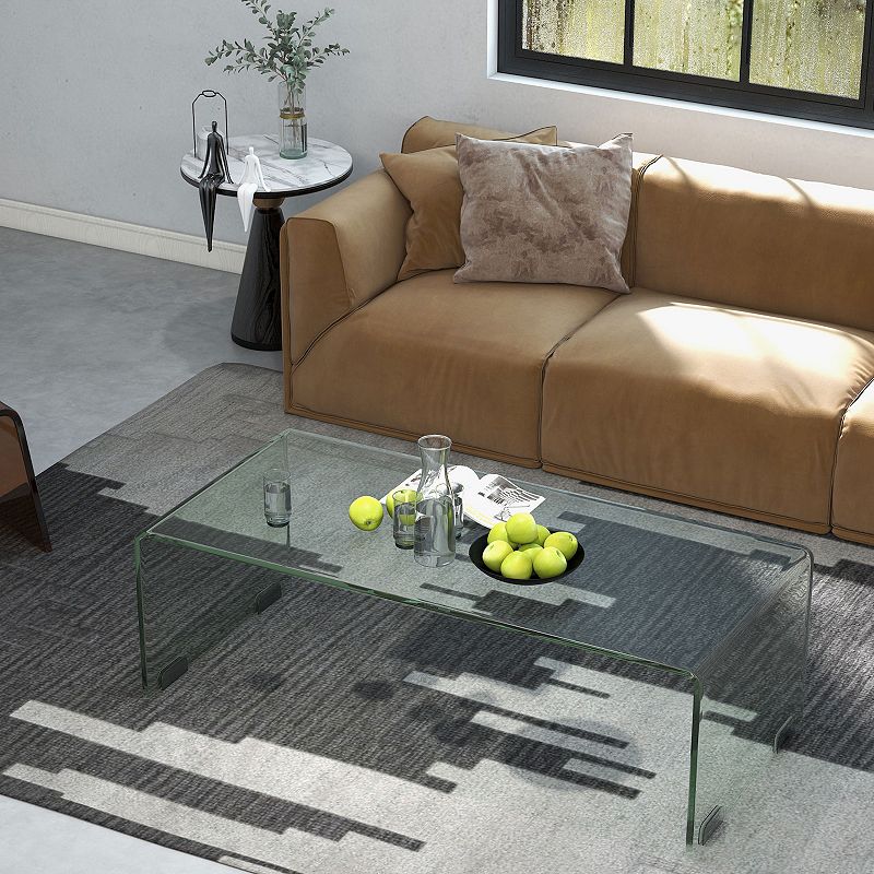 42 x 19.7 Inch Clear Tempered Glass Coffee Table with Rounded Edges