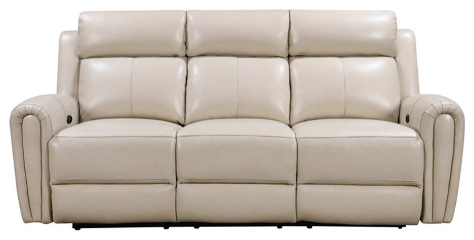 Bowery Hill Modern Geuine Leather  ampHardwood Sofa in Cream Finish   Contemporary   Sofas   by Homesquare  Houzz