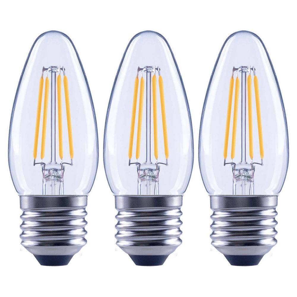 EcoSmart 60- -Watt Equivalent B11 Dimmable Blunt Tip Candle Clear Glass Edison Filament LED Light Bulb Soft White (3-Pack) FG-04192