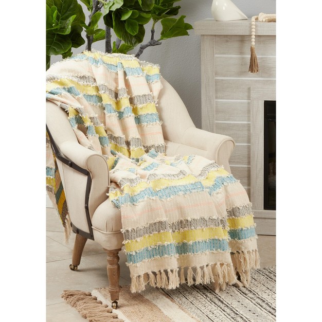 Saro Lifestyle Fringe Throw Blanked With Stripe Design