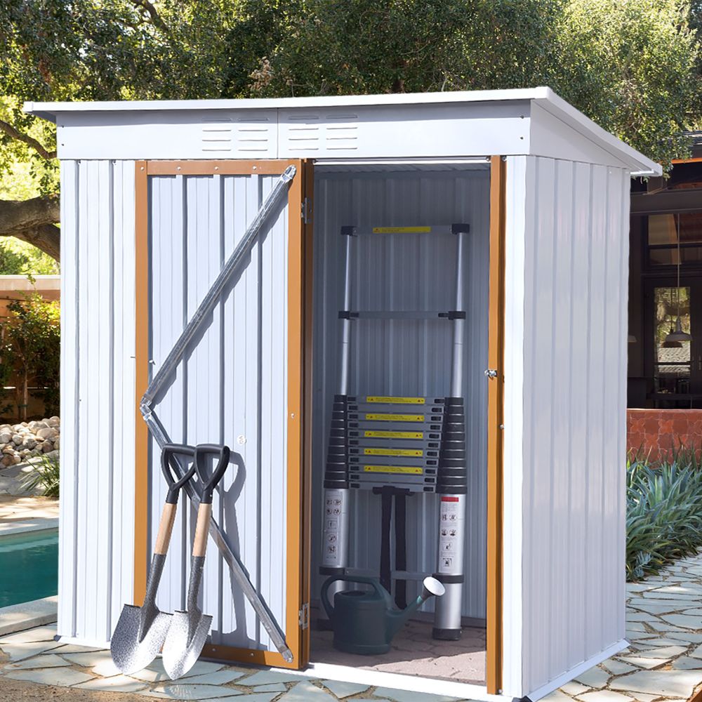 Patio Lockable Outdoor Metal Storage Shed Garden Lawn Tool Shed Backyard White