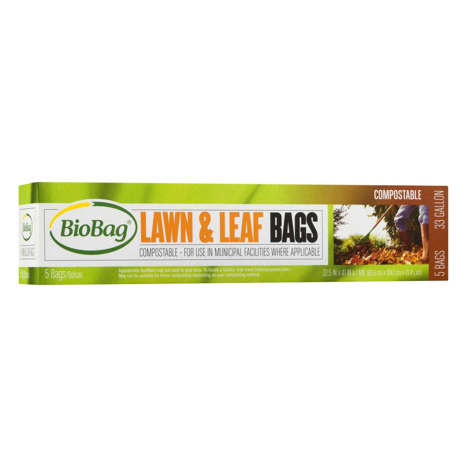 BioBag 33 gal Lawn and Leaf Bags Flat Top 5 pk