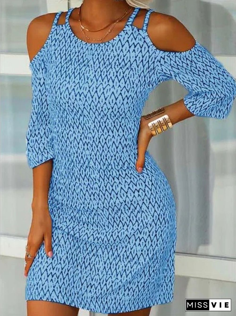 Women'S Dresses Printed Off-Shoulder Mid Sleeve Dress