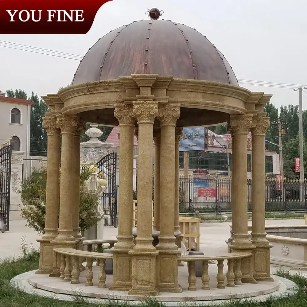 Outdoor Garden Hand Carved Outdoor Pavilion Large Garden Round White Marble Gazebo