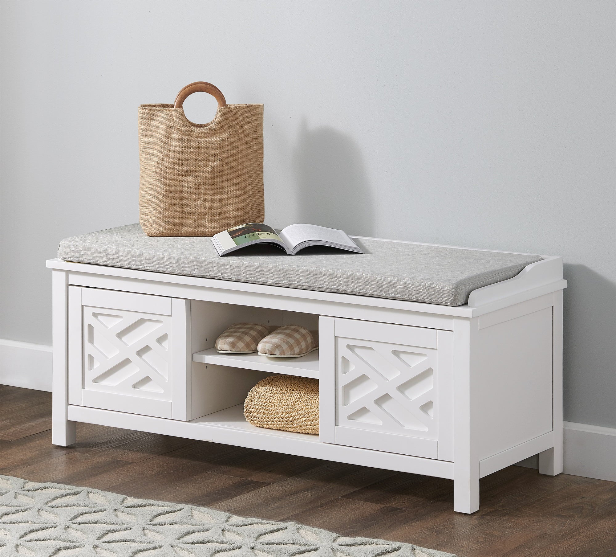 Alaterre Coventry Storage Bench, Dove Gray and White