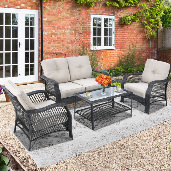 Costway 64579183 4 Pieces Patio Wicker Furniture S...