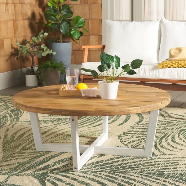 SAFAVIEH Outdoor Leo Solid Wood Round Coffee Table