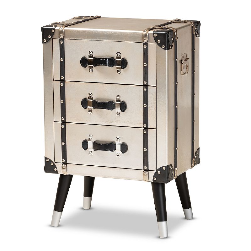 Baxton Studio Dilan Silver 3-Drawer Nightstand