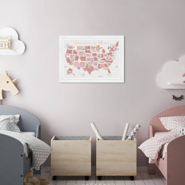 X 15 quot Pastel Pink Wildlife Map Maps And Flags Framed Art Print Wynwood Studio