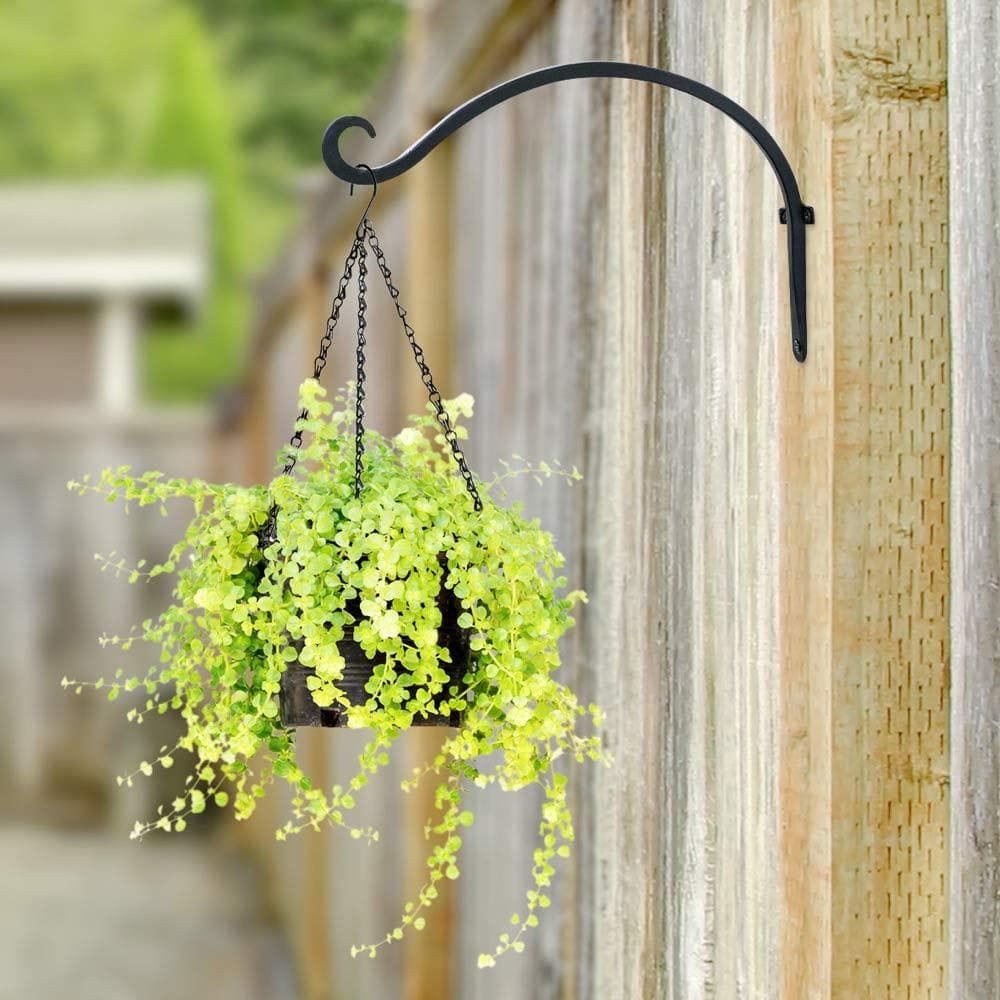 Cubilan 12 in. Hanging Plant Hanger Outdoor Metal Bird Feeder Wall Hooks Black Plant Bracket Hook (4-Pieces) B07XDR5TL1