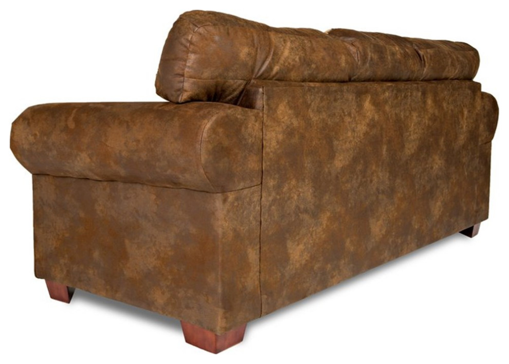 Pemberly Row Traditional Microfiber River Bend Sofa in Brown   Rustic   Sofas   by Homesquare  Houzz