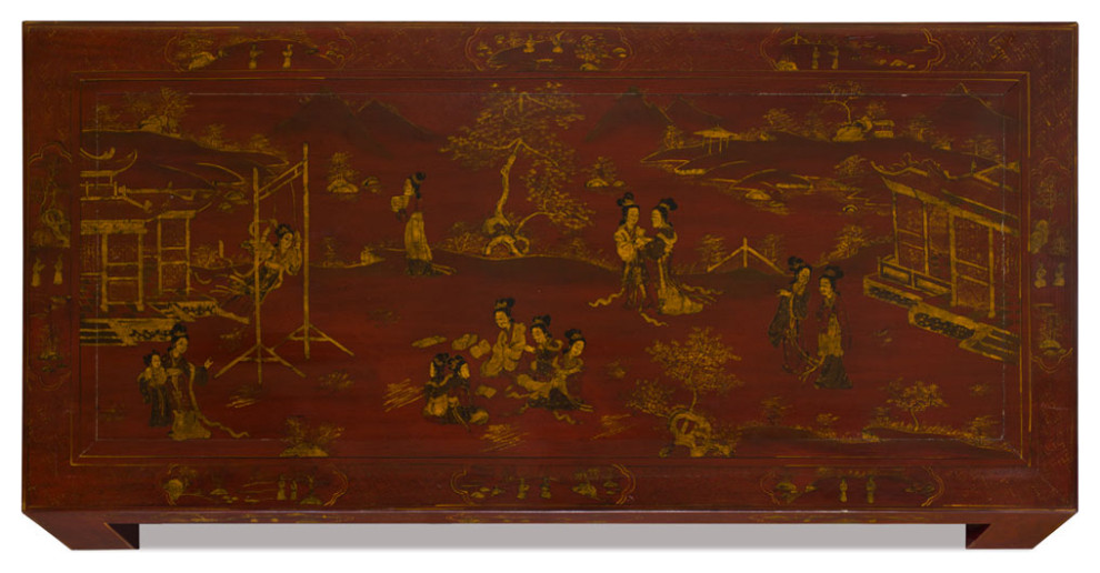 Rustic Red Chinoiserie Vintage Elmwood Oriental Coffee Table   Asian   Coffee Tables   by China Furniture and Arts  Houzz