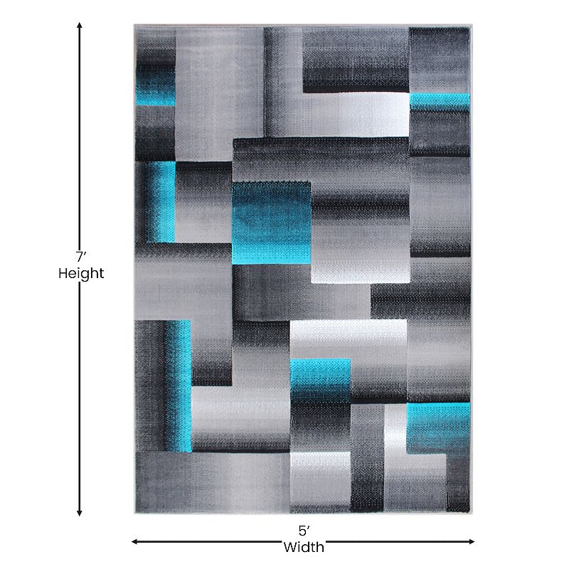 Masada Rugs Masada Rugs Trendz Collection 5'x7' Modern Contemporary Area Rug in Turquoise， Gray and Black-Design Trz861