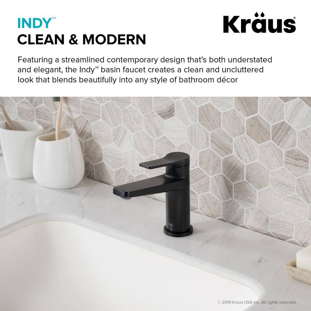 KRAUS Indy Single Hole Single-Handle Bathroom Faucet with Pop-Up Drain with Overflow in Matte Black KBF-1401MB-PU-11MB