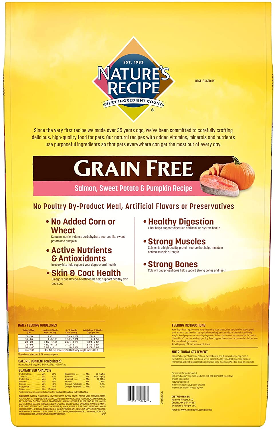 Nature's Recipe Grain Free Dry Dog Food， Salmon， Sweet Potato and Pumpkin Recipe， 24 Pound Bag， Easy to Digest