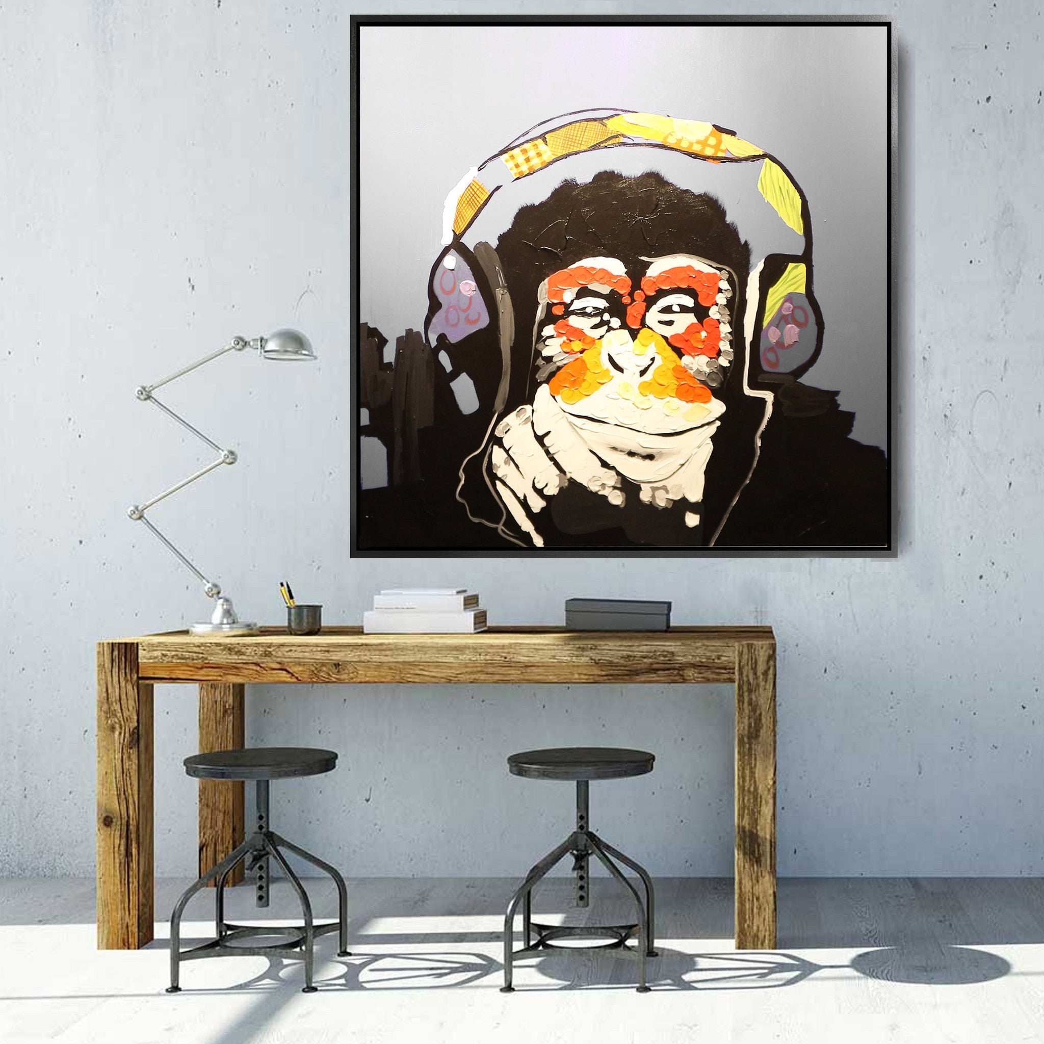 Relaxed Monkey Hand Painted Art Painting With Frame 105X105 Cm Pnb122 Soap0069