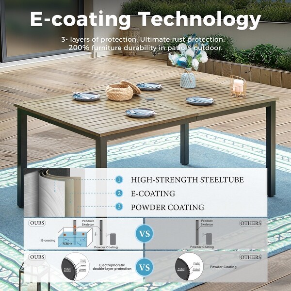 7Piece Patio Ecoating Dining Set of 6 Stackable Chairs and 1 Metal Dining Table