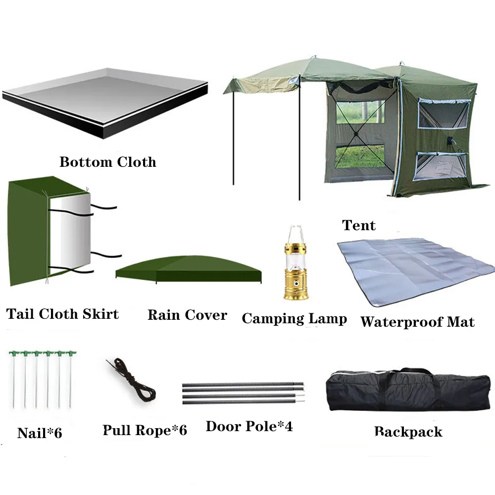 Portable Waterproof Car Rear Tent Bicycle Extension Tent Outdoor Camping Shelter SUV Large Space Trailer Roof Top Tent