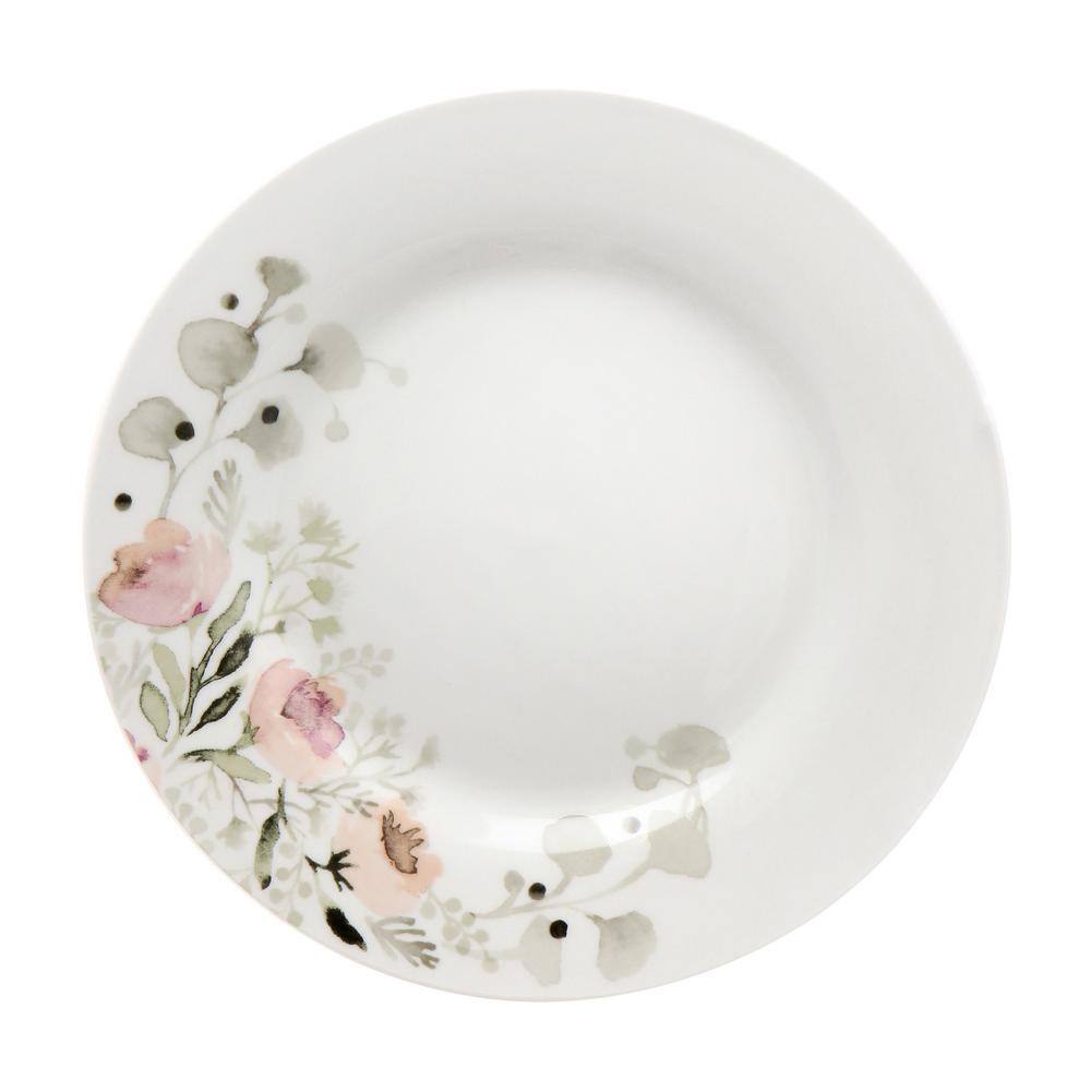 GIBSON HOME Lily Garden Ceramic 12-Piece White and Pink Dinnerware Set 985117628M