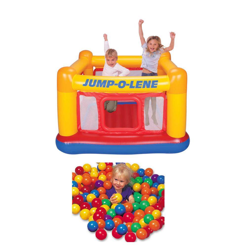Intex Inflatable Jump-O-Lene Ball Pit Bouncer Bounce House Play Tent with 100 Play Balls 48260EP + 49600EP
