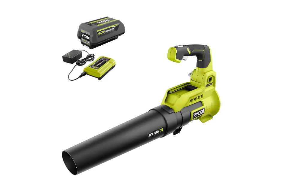 RYOBI RY40480VNM 40V 110 MPH 525 CFM Cordless Battery Variable-Speed Jet Fan Leaf Blower with 4.0 Ah Battery and Charger