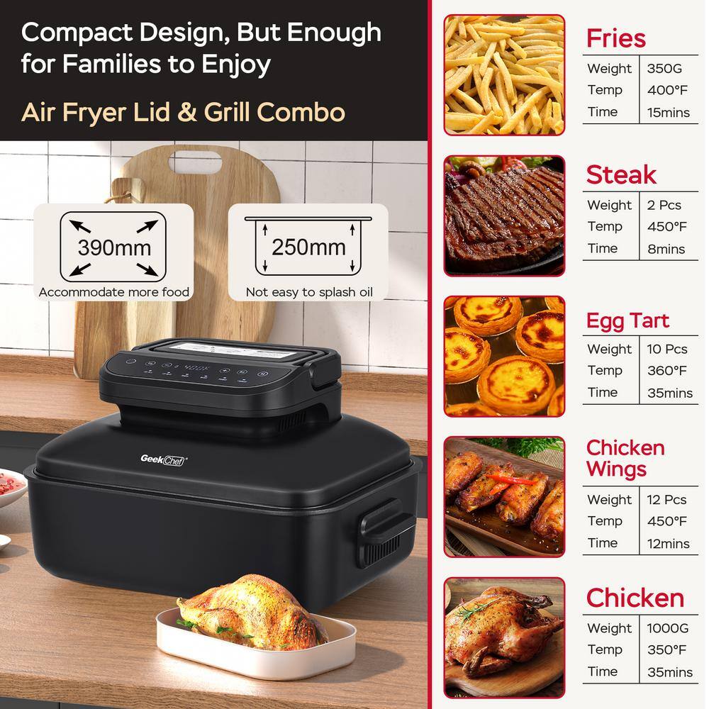 Tafole 6 qt. Matte Black Smokeless Electric Grill Air Fryer with Preset Function and Removable Non-Stick Plate PYHD-8220