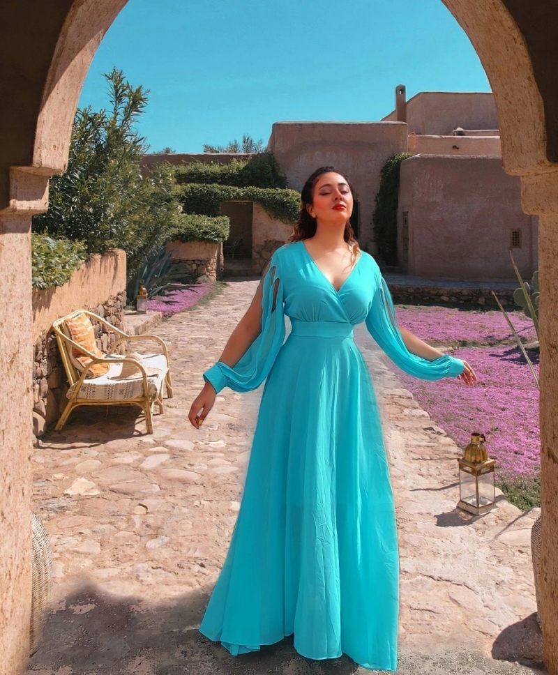 Cutout Sleeve V Neck Maxi Dress