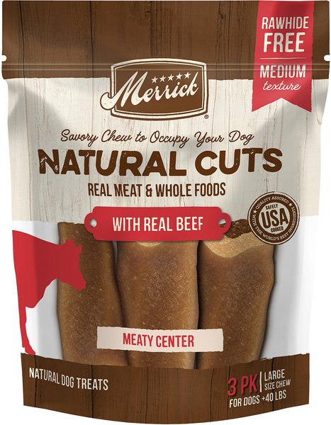 Merrick Natural Cuts Large Real Beef Flavor Rawhide Free Dog Treats， 3 count