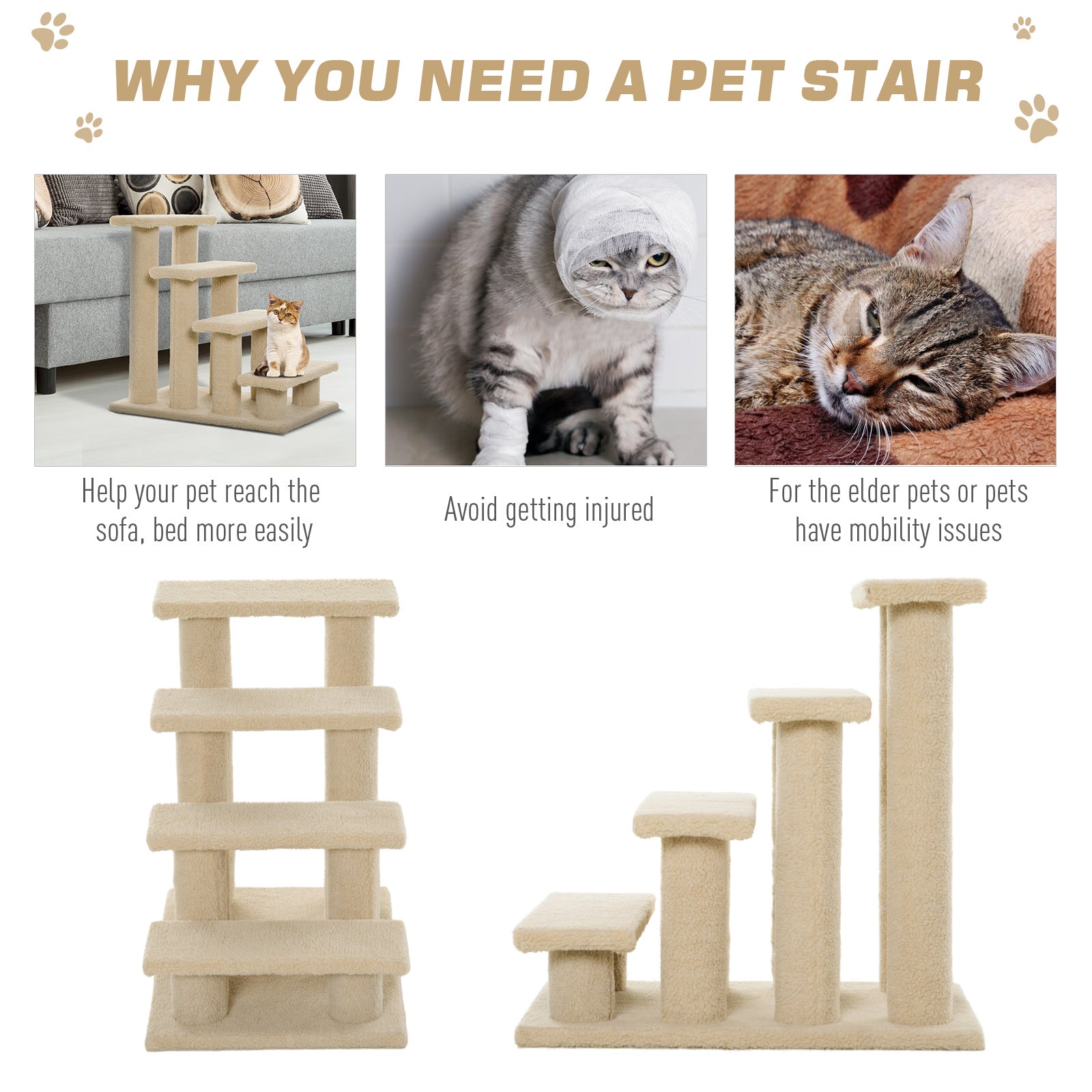 24'' Cat Tree 4-Step Stairway Perch Scratcher Pet Steps Stairs Dog Ramp Ladder