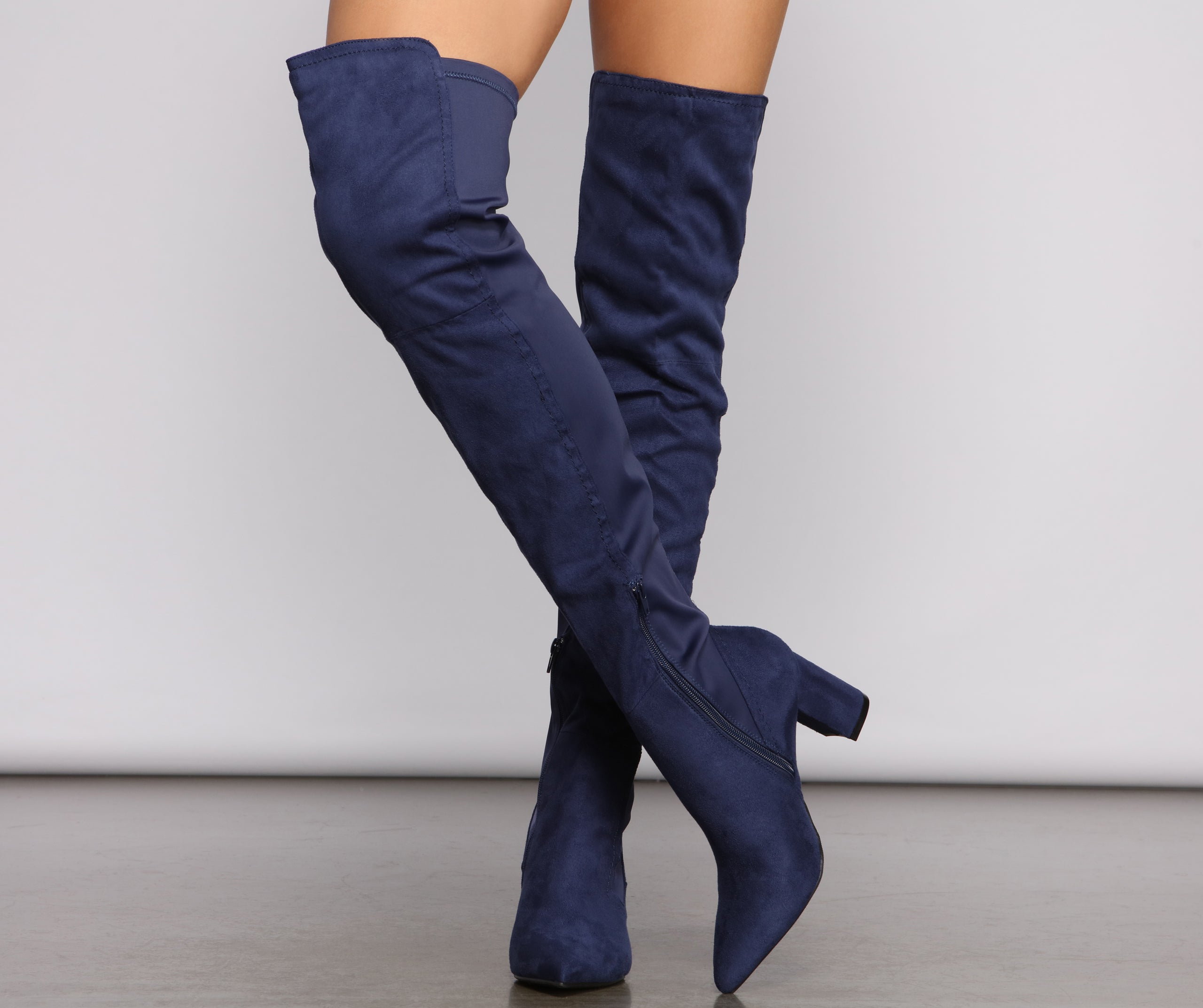 Faux Suede Over The Knee Block Heel Boots